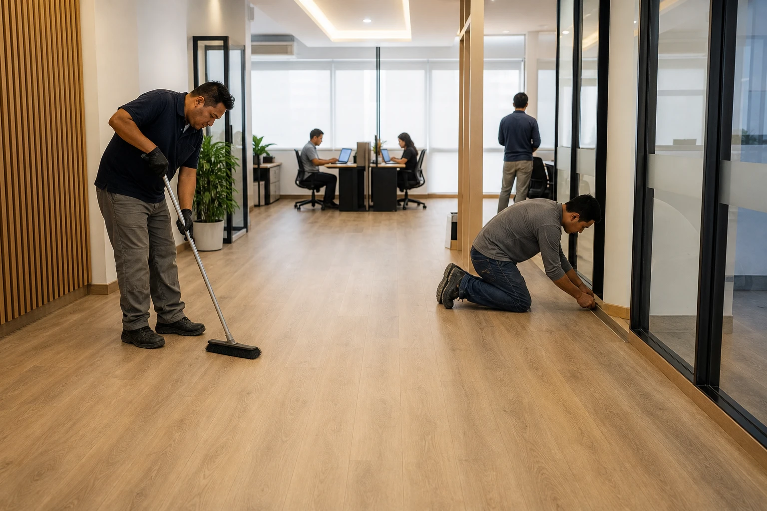 Imagen de piso vinílico instalado en sala comercial