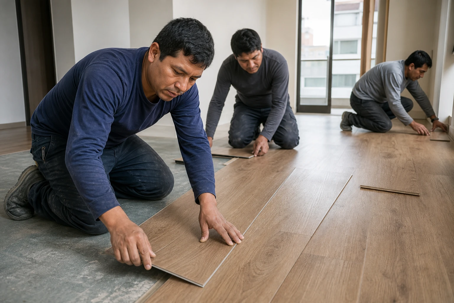 Piso vinílico en proceso de instalación